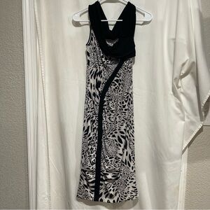 Cache Black and White Midi Dress cheetah print, sequined with scoop neck size 10